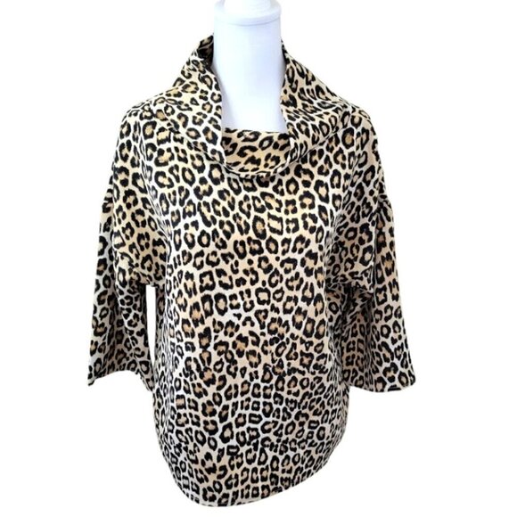 Chico's Animal-Print Mock-Neck Top SZ S 3/4 Sleeve Straight Hip Length Hem - Picture 2 of 15